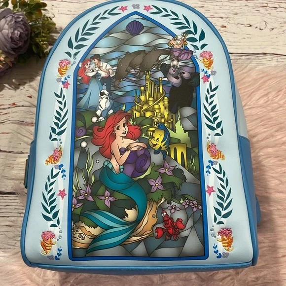 NWT Loungefly Little Mermaid Disney Stained Glass Mini Backpack - Picture 3 of 12